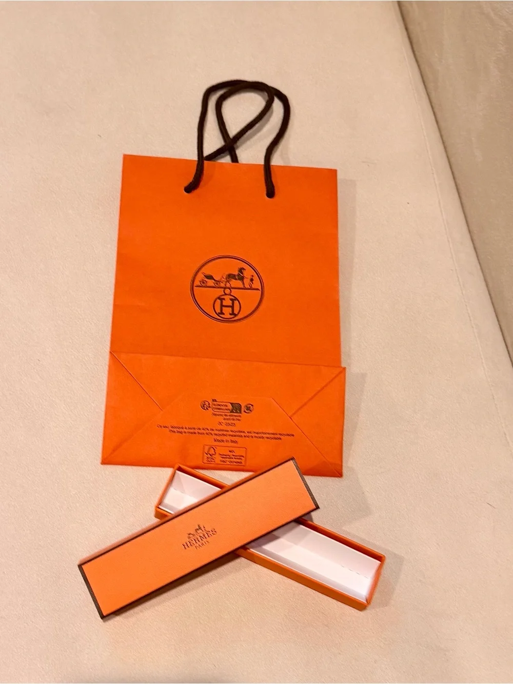 Hermes Orange Gift Bag and iWatch Band Box with Original Ribbon